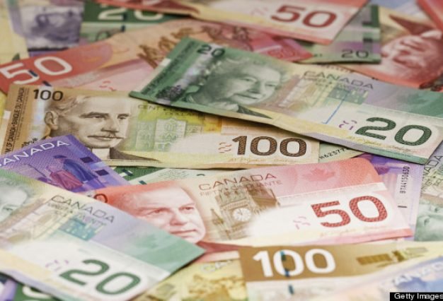Close-up of assorted Canadian paper currency